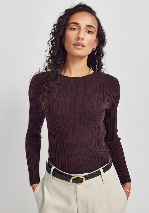 Ella Rib Top in Noirberry