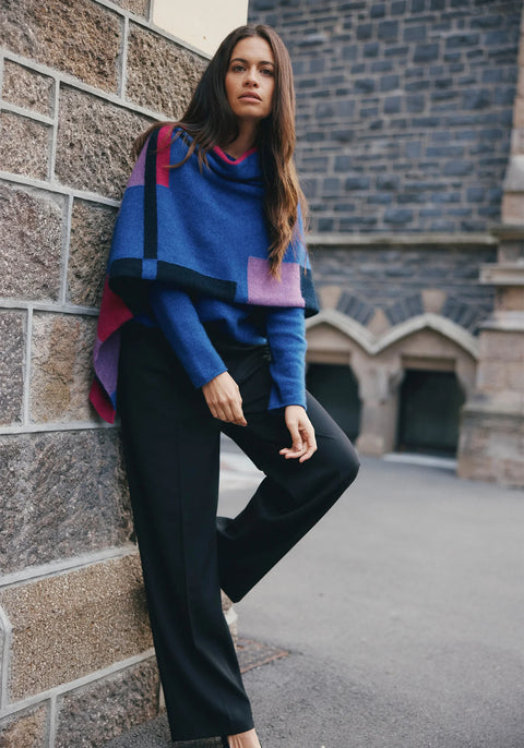 Empress Poncho in Dusty Blue/Lupin Multi