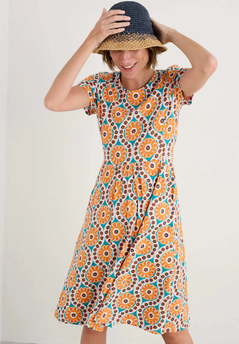 S/S April Dress in Daisy Stamp Azurite