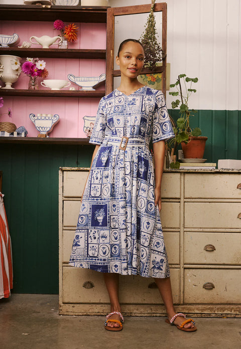 Mona Short Sleeve Dress in Lyon Tile