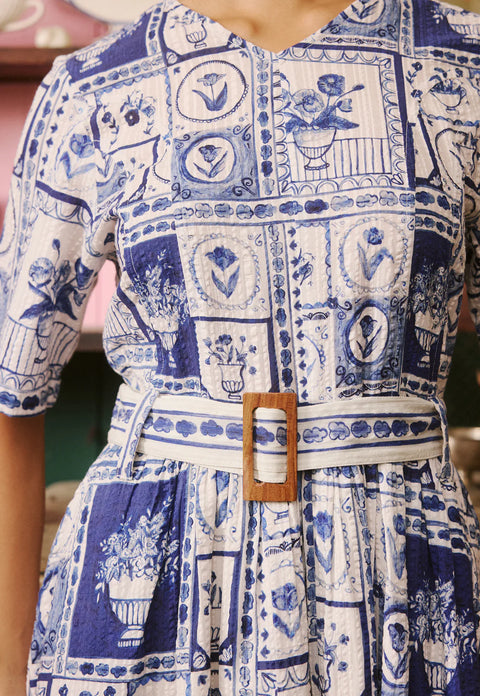 Mona Short Sleeve Dress in Lyon Tile