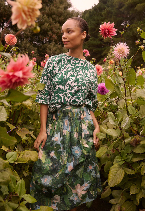 Alma Yoke Skirt in Garden