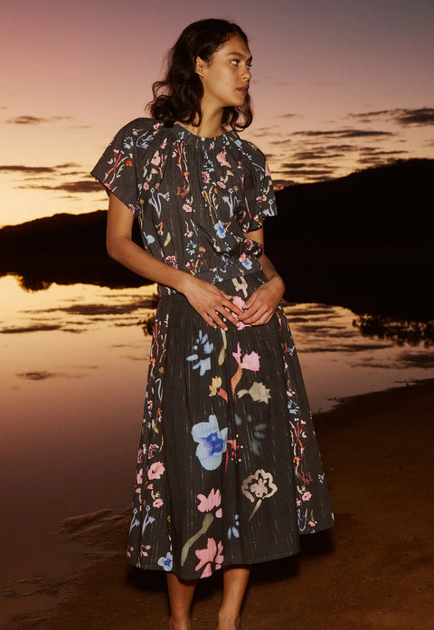 Alma Yoke Skirt in Watercolour Charcoal