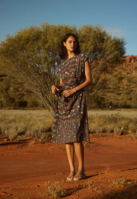 Casey Dress in Watercolour Charcoal