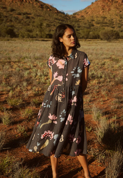 Maja Dress in Watercolour Charcoal