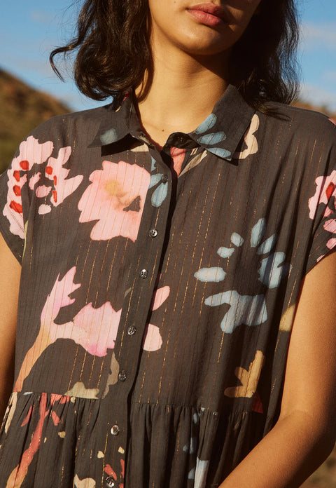Maja Dress in Watercolour Charcoal