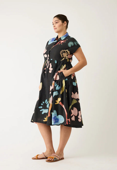 Maja Dress in Watercolour Charcoal