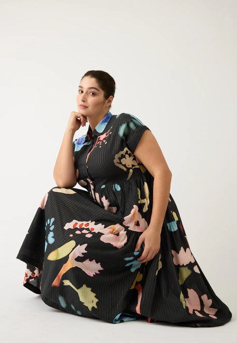 Maja Dress in Watercolour Charcoal