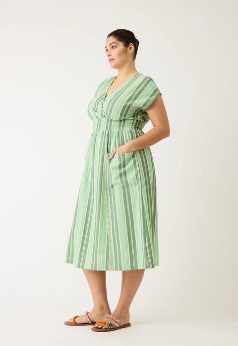 Hana Wrap Dress in Green Stripe