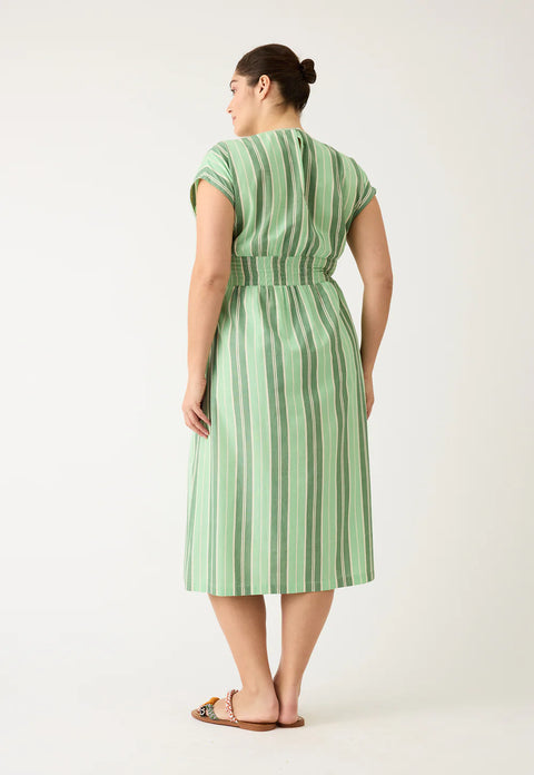 Hana Wrap Dress in Green Stripe