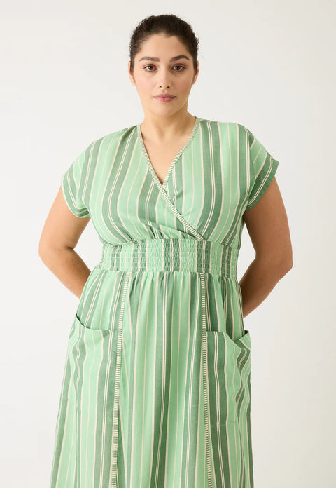 Hana Wrap Dress in Green Stripe