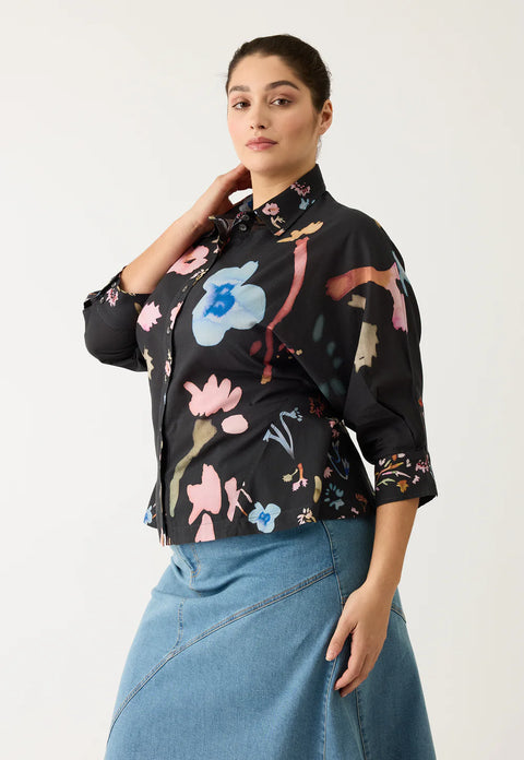Alba Shirt in Watercolour Charcoal