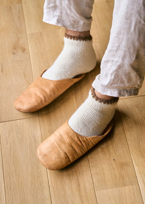 Alpaca Organic Cotton Garland Stitch Socks in Natural