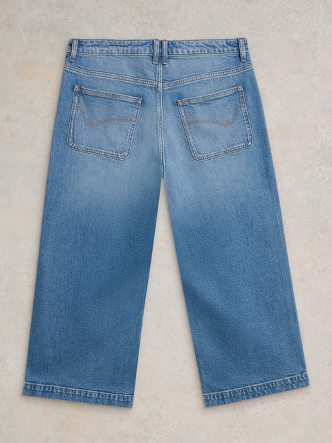 Tia Wide Leg Crop in Mid Denim