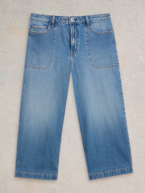 Tia Wide Leg Crop in Mid Denim
