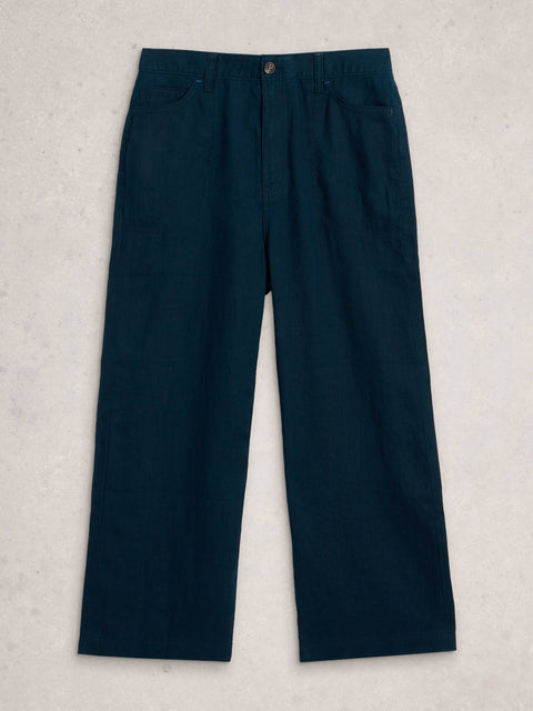 Tia Linen Wide Leg Crop in Dark Navy