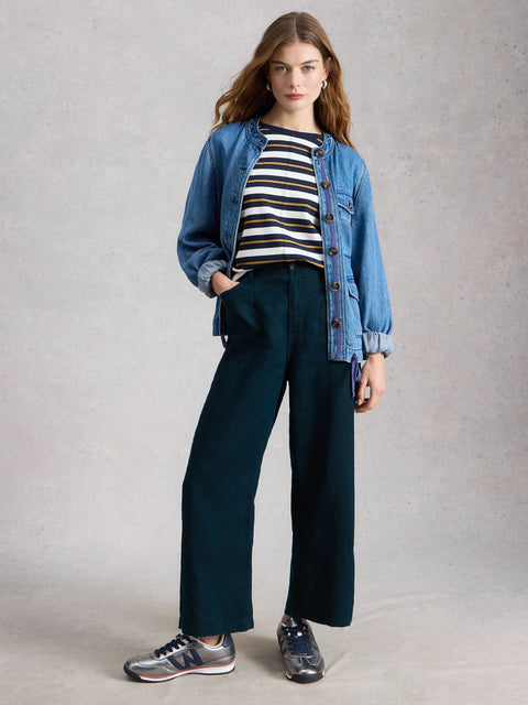 Tia Linen Wide Leg Crop in Dark Navy