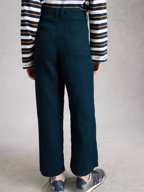 Tia Linen Wide Leg Crop in Dark Navy