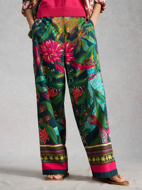 Ally Wide Leg Trouser in Green Print