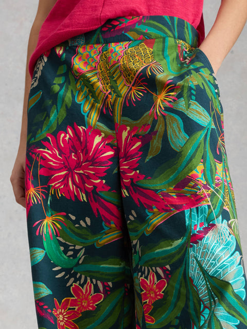 Ally Wide Leg Trouser in Green Print