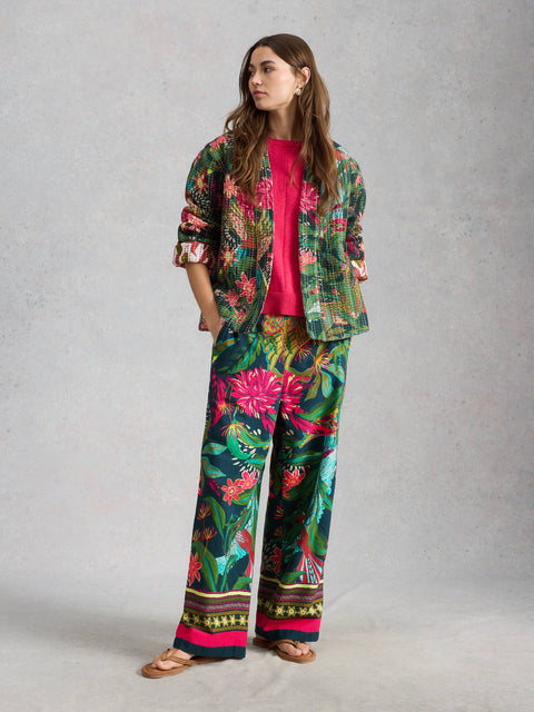 Ally Wide Leg Trouser in Green Print
