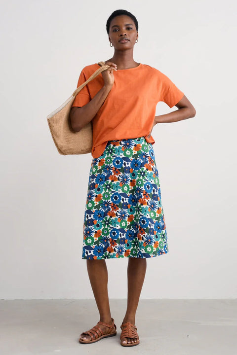 Rose Skirt in Screenprint Floral Chalk