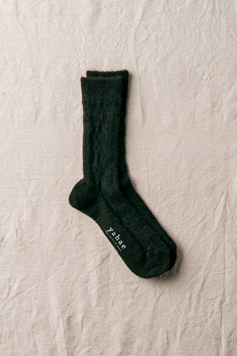 Alpaca Cable Pattern Socks in Dark Brown