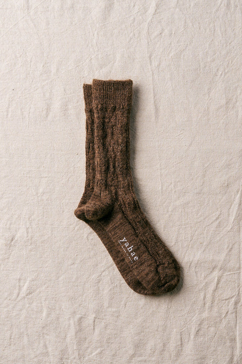 Alpaca Cable Pattern Socks in Brown