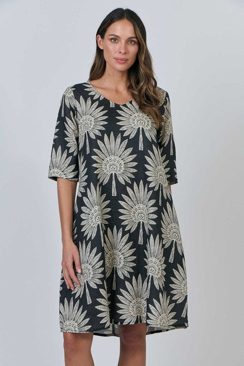 V-Neck Mid-Sleeve Dress in Date Palm
