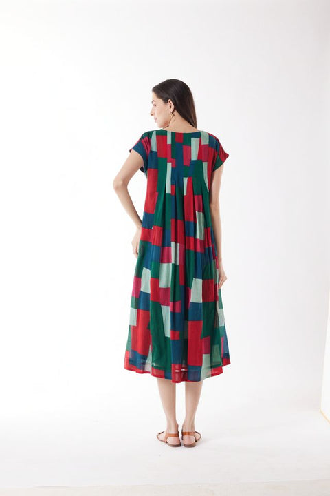 Short Sleeve Dress in Teal Multi