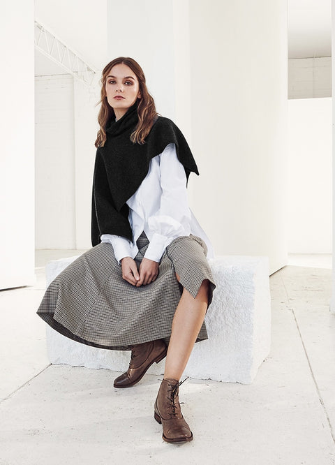 Asymmetric Cowl Neck Poncho in Black