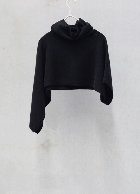 Asymmetric Cowl Neck Poncho in Black