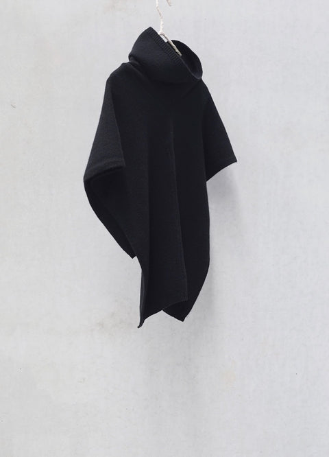 Asymmetric Cowl Neck Poncho in Black