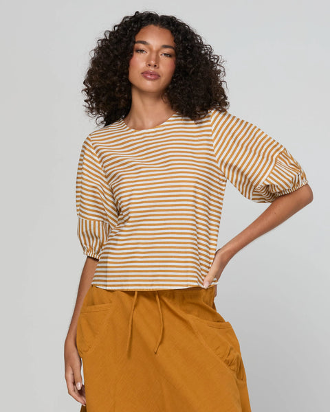 Ava Top in Mustard Stripe