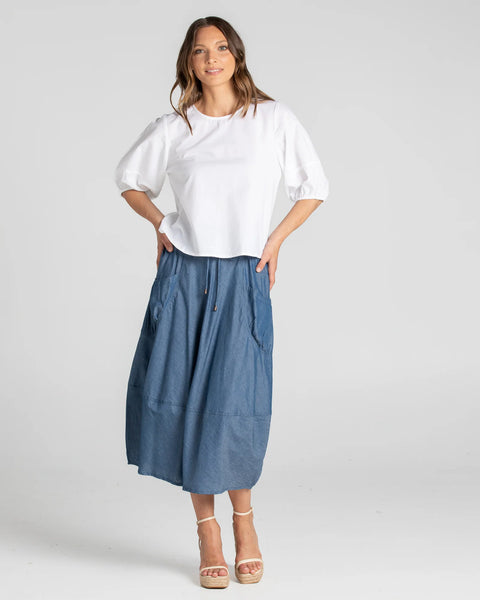 Guru Skirt in Blue Chambray