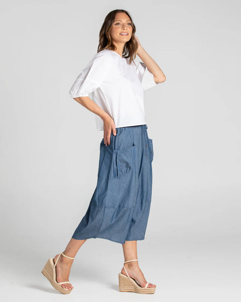 Guru Skirt in Blue Chambray