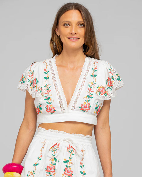 Bella Wrap Top in White Multi