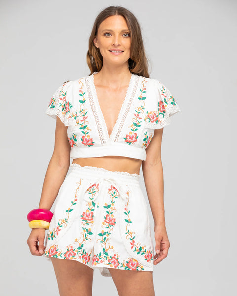 Bella Wrap Top in White Multi