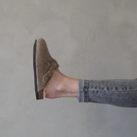 Bosabo Cork Slides in Taupe Felt