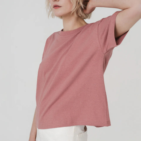 Boxy Hemp Tee in Peach Beige
