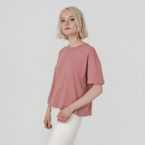 Boxy Hemp Tee in Peach Beige