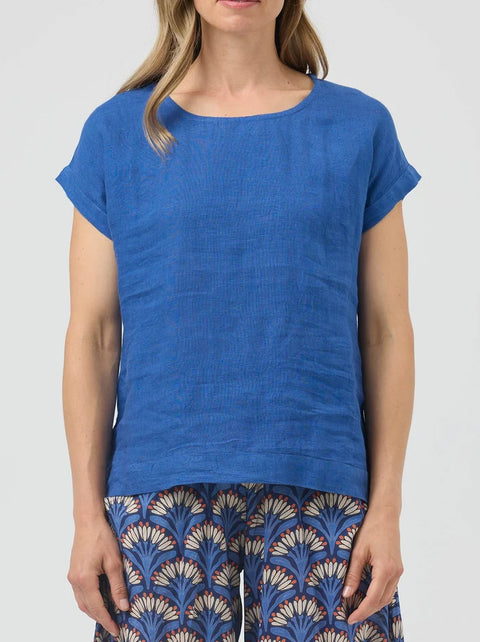 Vicky Linen Top in Blue