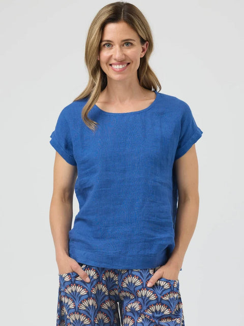 Vicky Linen Top in Blue