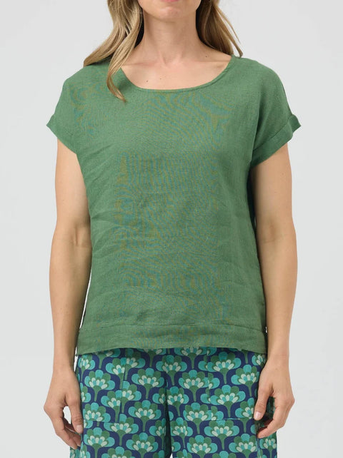 Vicky Linen Top in Olive