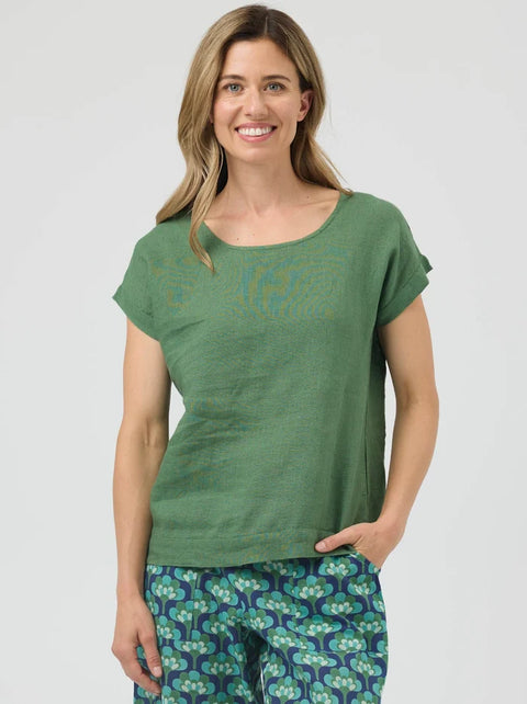 Vicky Linen Top in Olive