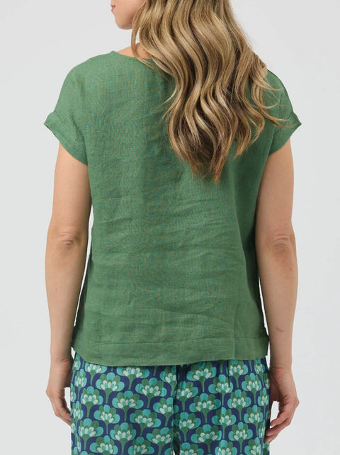 Vicky Linen Top in Olive