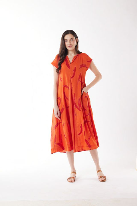 Short Sleeve Dress in Brush Strokes