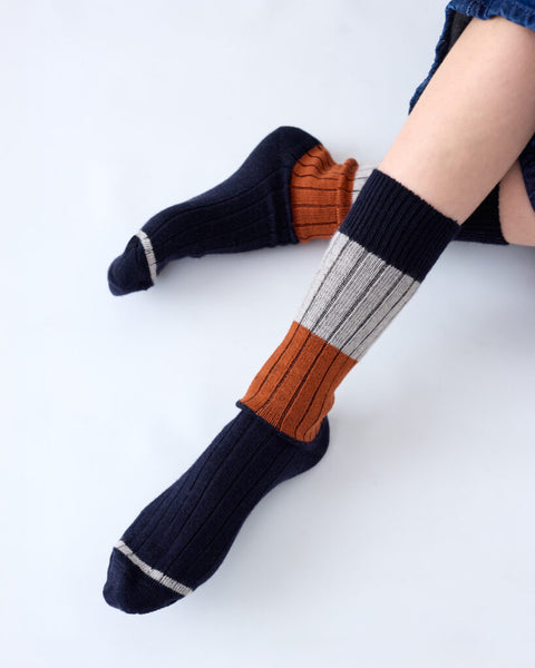 Chunky Rib Stripe Merino Wool Socks | One Size