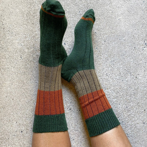 Chunky Rib Stripe Merino Wool Socks | One Size
