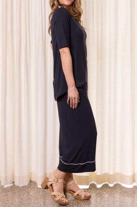 Culotte Resort Pant in French Navy and White Trim
